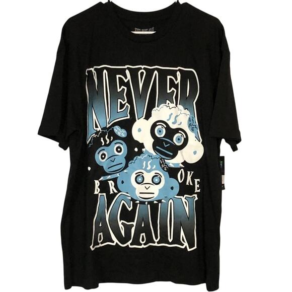 Never Broke Again T-Shirt Size Men's XL Black Triple Blue Monkeys Tee SS NWOT - Picture 2 of 5